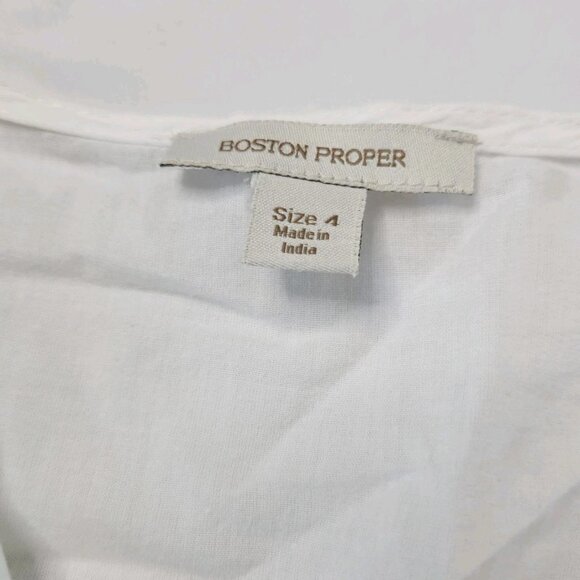 Boston Proper Women's Size 4 Embroidered Tunic Top Tie Back White Boho - Picture 7 of 8